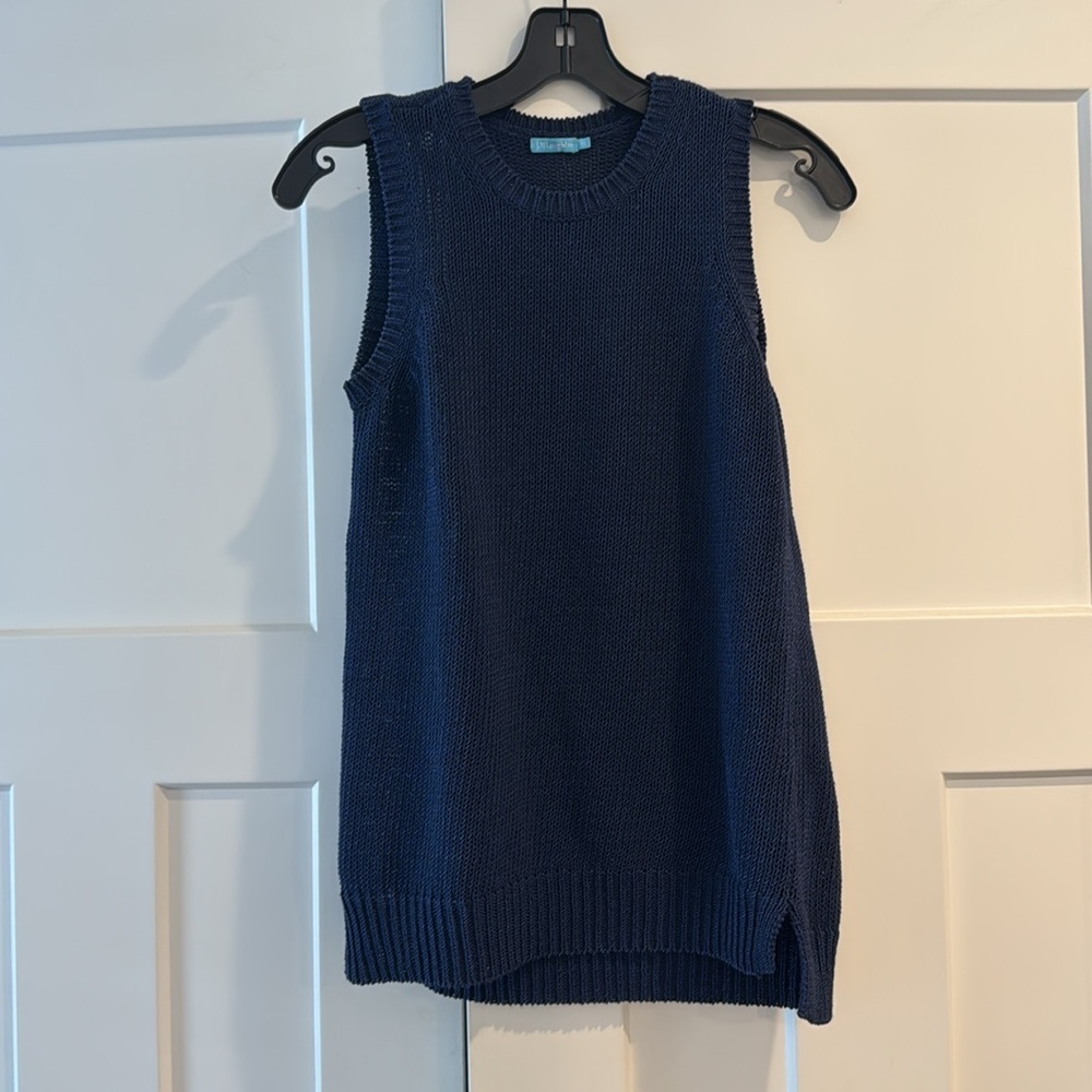 J. McLaughlin Alto Sleeveless Havana Yarn Sweater Tank, Navy Blue, Size XS - Picture 2 of 5
